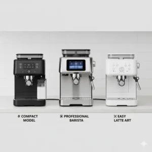 A comparison lineup of the best home automatic espresso machine models suitable for a kitchen countertop.