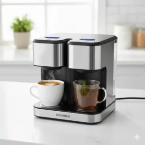 The best dual brewer, highlighting the sleek design and controls of the coffee maker with tea unit.