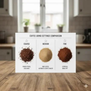 A comparison chart illustrating the different grind settings achievable with the best coffee grinder under 100.