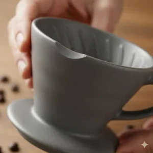 Image highlighting the thick, heat-retaining walls of the ceramic coffee pour over, crucial for consistent brewing temperature.