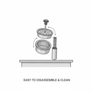 An image showing the easy disassembly of the mesh filter and parts, illustrating how simple it is to clean and maintain the titanium french press.