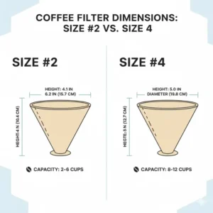 Detailed chart showing the height and width measurements of a 2 coffee filter vs 4 setup.