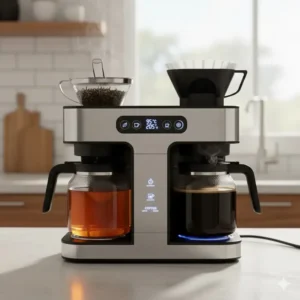 Close-up of a reusable mesh infuser basket specifically designed for brewing loose leaf tea within the tea and coffee brewer.