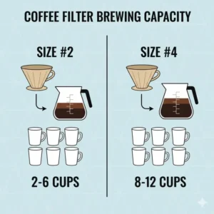 Brewing capacity illustration for different carafe sizes when choosing 2 coffee filter vs 4 options.