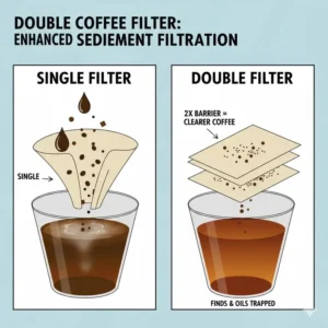 Illustration of sediment and oil filtration efficiency in a 2 coffee filter vs 4 experiment.