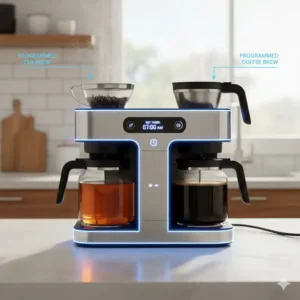 Graphic representation of the programmable timer function on the appliance, allowing users to set a delayed brew using their tea and coffee brewer.