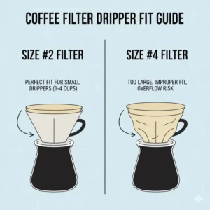Proper fitment guide for a cone dripper when deciding between a 2 coffee filter vs 4 size.