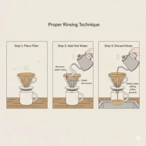 Step-by-step guide on how to properly rinse good coffee filters before starting the brew.