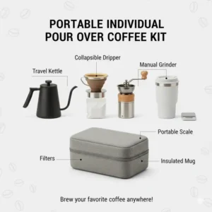 A compact and travel-friendly kit designed for making individual pour over coffee anywhere.