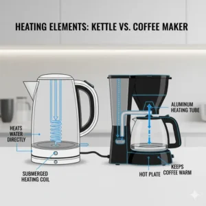 8- Diagram illustrating the internal heating elements of a modern coffee maker and kettle.