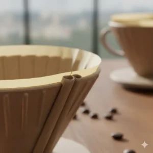 Detailed shot focusing on the sturdy, double-crimped seam of a high-quality cone shaped coffee filters to prevent tearing.