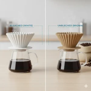 White bleached and brown unbleached paper options for those seeking the best coffee filters for drip coffee.