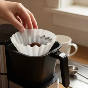 Diagram showing the correct way to insert the best coffee filters for drip into a standard brew basket.