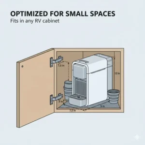 A technical drawing showing why this is the best coffee maker for motorhome cabinets and small spaces.