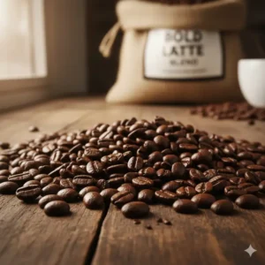 Close-up of dark roast oily coffee beans, known as the best coffee beans for latte enthusiasts