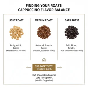 A comparison chart of different roast levels to identify the best coffee for cappuccino.
