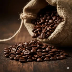 Dark coffee beans being roasted to create the best italian espresso flavor profile.