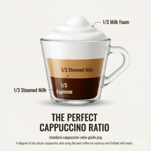 A technical diagram showing the 1:1:1 ratio using the best coffee for cappuccino.