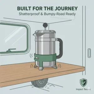 A durable stainless steel model, often cited as the best coffee maker for motorhome travel on bumpy roads.