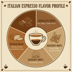 A flavor notes chart highlighting the chocolatey profile of the best italian espresso coffee beans.