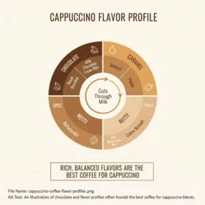 A flavor profile wheel highlighting notes of the best coffee for cappuccino blends.