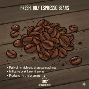 Close-up of fresh and oily surface textures found in the best espresso beans for espresso machine