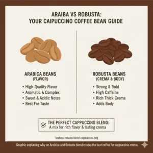 An infographic explaining the Arabica and Robusta mix in the best coffee for cappuccino.