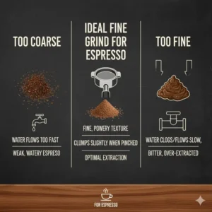 An illustration of the perfect fine grind size required for the best espresso beans for espresso machine.