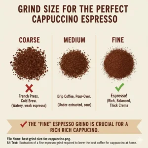 A visual guide to the ideal fine grind size for brewing the best coffee for cappuccino.