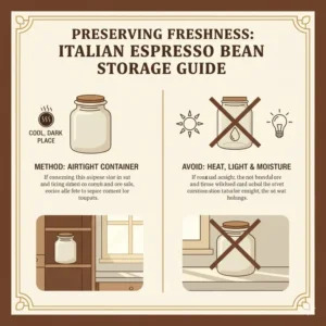Illustration of airtight containers for properly storing the best italian espresso coffee beans.