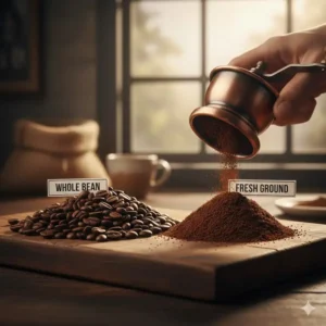 Comparison between whole and freshly ground samples of the best coffee beans for latte.