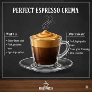 A glass of rich espresso shot with thick crema produced by the best espresso beans for espresso machine.