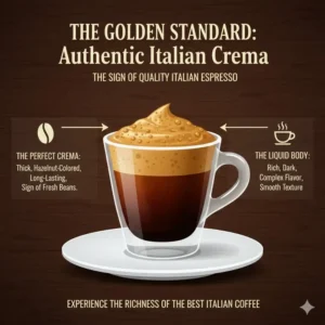 Illustration of the thick golden crema achieved by using the best italian coffee beans.