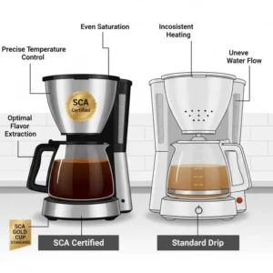 Side-by-side comparison of a certified coffee maker versus a standard drip machine.