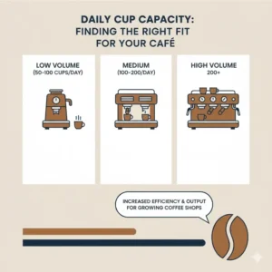 An infographic showcasing the daily output of the best commercial espresso machine small coffee shop for high volume.