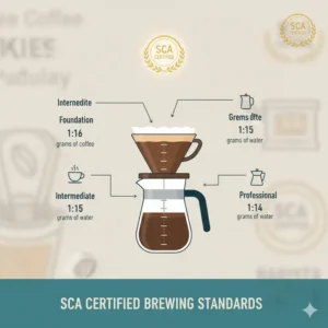 Educational chart showing the precise brewing ratios and standards required for sca certified professionals.