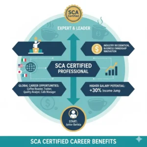 A diagram showing salary growth and global career opportunities for individuals who are sca certified.
