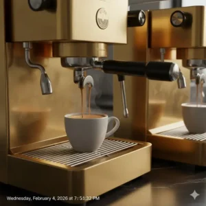 Side-by-side comparison of a matte finish and a polished gold coffee maker.