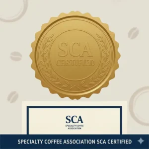 The official gold seal and logo representing the prestigious sca certified status from the Specialty Coffee Association.