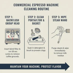 A step-by-step cleaning guide for maintaining the best commercial espresso machine small coffee shop equipment.
