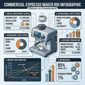 Size comparison chart showing different group head configurations for the best commercial espresso maker based on cafe volume.