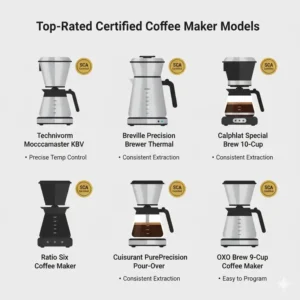 A collection of the top-rated certified coffee maker models for home use.