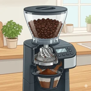 Illustration 1: Detailed internal view of the conical burr grinder inside a single serve grind and brew unit.