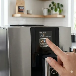 Close-up of the user interface on the best automatic cappuccino machine for one-touch brewing.