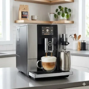 The integrated milk frothing system of the best automatic cappuccino machine creating smooth foam.