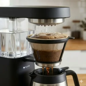 Watching the specialized bloom cycle during the ratio six coffee maker review process.
