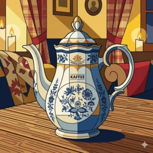 Illustration 4: A geometric Bauhaus-inspired illustration of a functional and artistic german coffee pot.