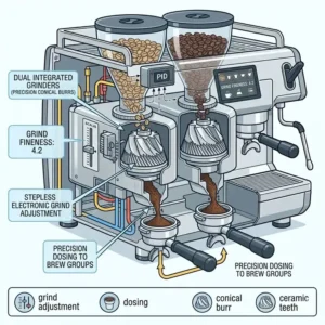 Internal view of the precision grinders integrated into the best commercial automatic espresso machine.
