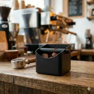 A durable matte black knock box for the espresso machine accessory kit.