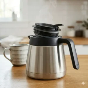 Testing the heat retention of the thermal carafe for the ratio six coffee maker review.